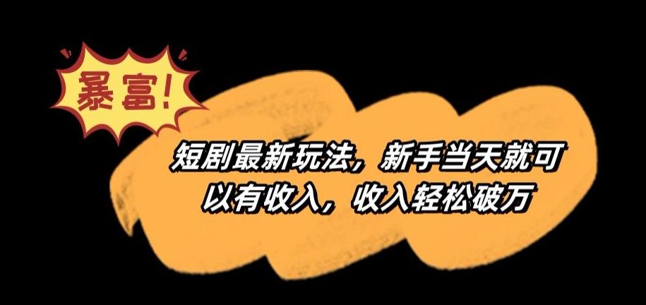 短剧最新玩法，新手当天就可以有收入，收入轻松破万【揭秘】-网创资源