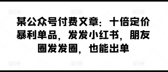 某公众号付费文章：十倍定价暴利单品，发发小红书，朋友圈发发圈，也能出单-网创资源
