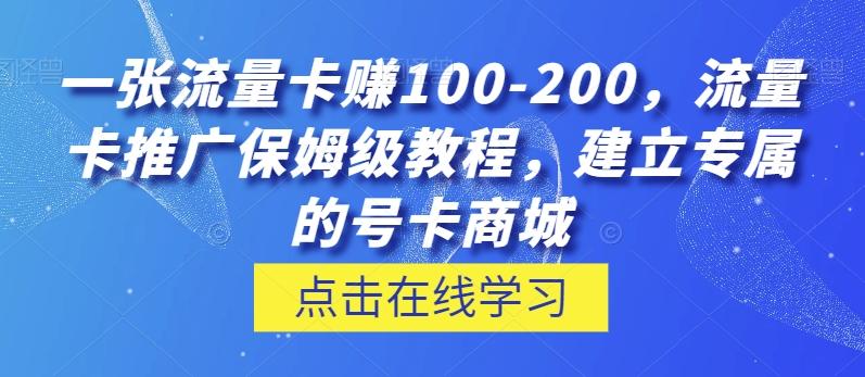 一张流量卡赚100-200，流量卡推广保姆级教程，建立专属的号卡商城-网创资源