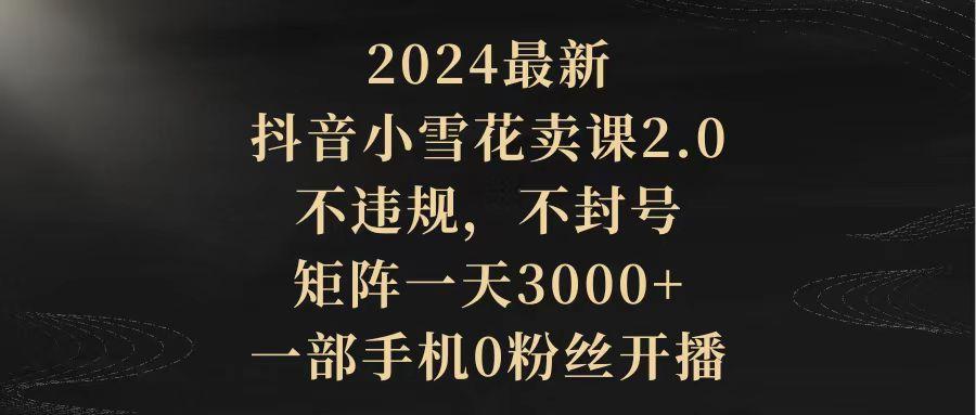 (9639期)2024最新抖音小雪花卖课2.0 不违规 不封号 矩阵一天3000+一部手机0粉丝开播-网创资源