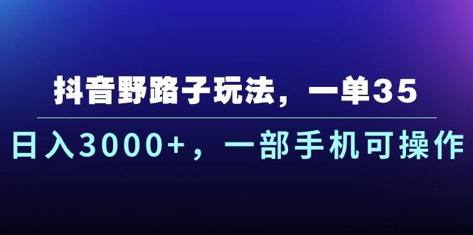 抖音野路子玩法，一单35.日入3000+，一部手机可操作-网创资源