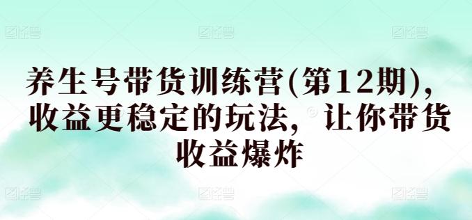养生号带货训练营(第12期)，收益更稳定的玩法，让你带货收益爆炸-网创资源