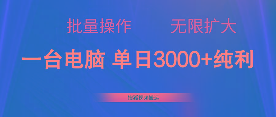 搜狐视频搬运，一台电脑单日3000+，批量操作，可无限扩大-网创资源