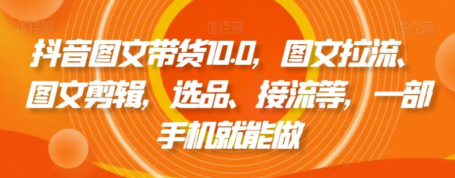 抖音图文带货10.0，图文拉流、图文剪辑，选品、接流等，一部手机就能做-网创资源