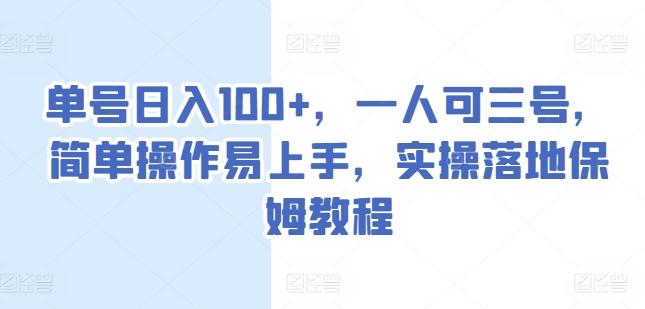 单号日入100+，一人可三号，简单操作易上手，实操落地保姆教程【揭秘】-网创资源