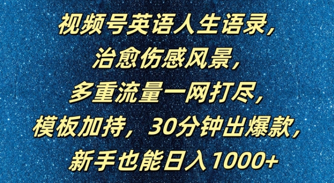 视频号英语人生语录，多重流量一网打尽，模板加持，30分钟出爆款，新手也能日入1000+【揭秘】-网创资源