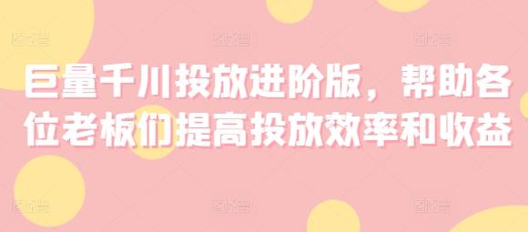 巨量千川投放进阶版，帮助各位老板们提高投放效率和收益-网创资源