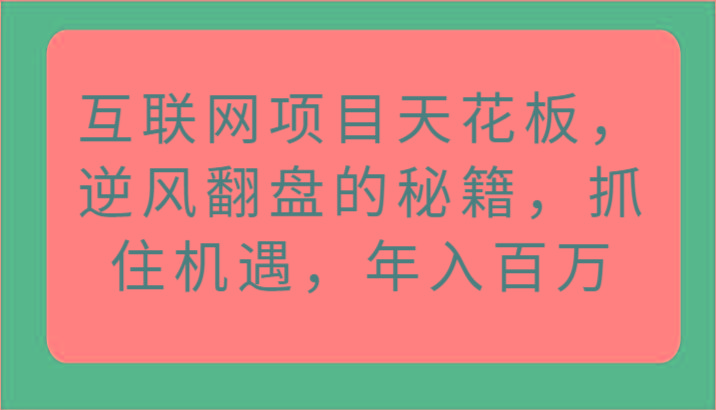 互联网项目天花板，逆风翻盘的秘籍，抓住机遇，年入百万-网创资源