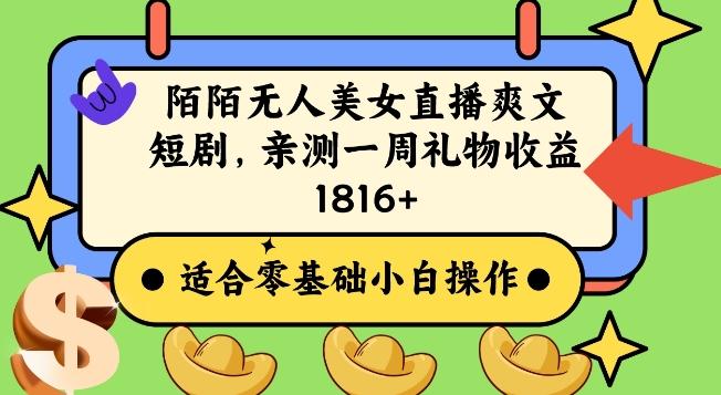 陌陌美女无人直播爽文短剧项目，亲测一个星期1800+【揭秘】-网创资源