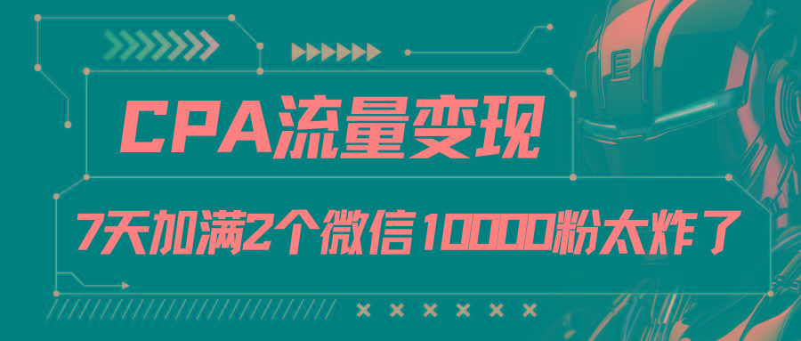 CPA流量变现，7天加满两个微信10000粉-网创资源