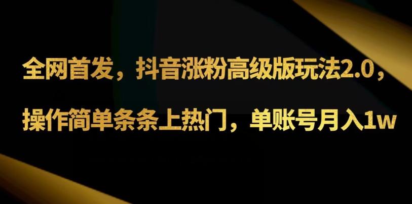抖音涨粉高级版玩法3.0，操作简单条条上热门，单账号月入1w可批量矩阵（附1500素材）-网创资源