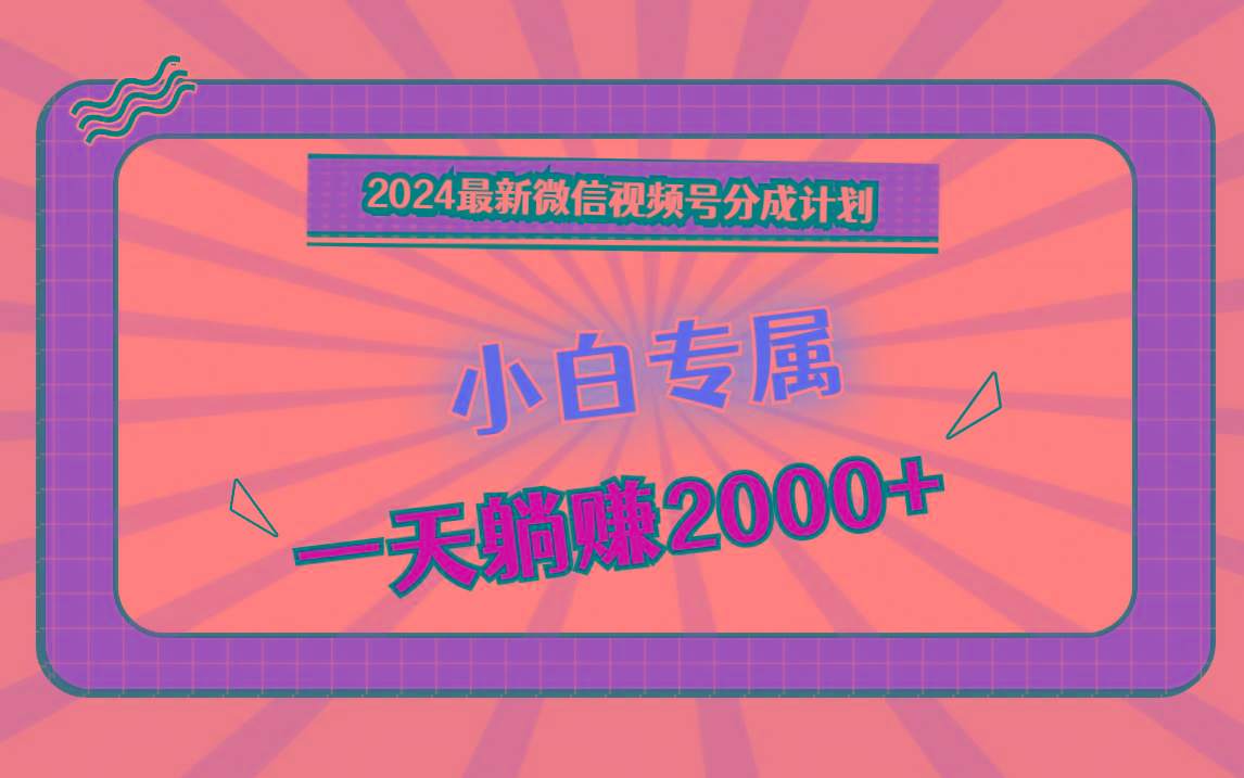2024最新微信视频号分成计划，对新人友好，一天躺赚2000+-网创资源