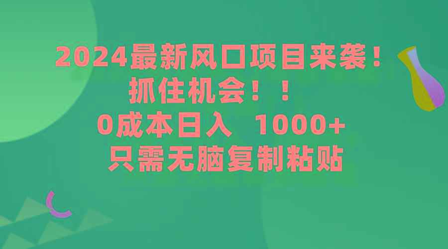 (9899期)2024最新风口项目来袭，抓住机会，0成本一部手机日入1000+，只需无脑复…-网创资源