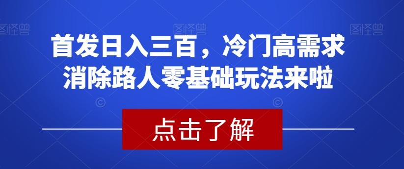 首发日入三百，冷门高需求消除路人零基础玩法来啦【揭秘】-网创资源