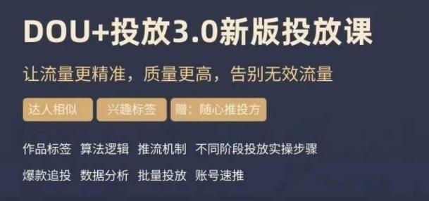 dou+豆荚投放实操课3.0新版，让流量更精准，质量更高，告别无效流量-网创资源
