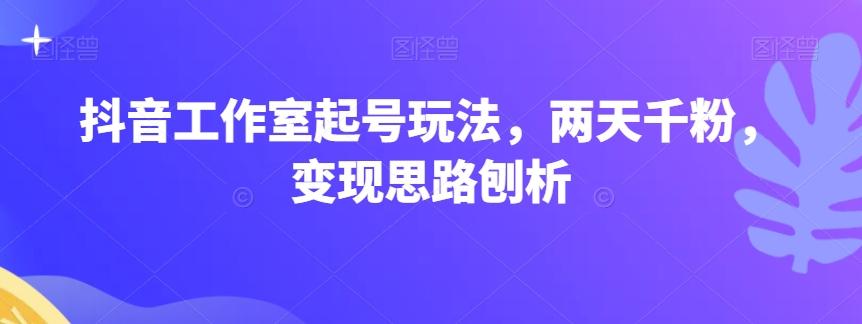 抖音工作室起号玩法，两天千粉，变现思路刨析-网创资源