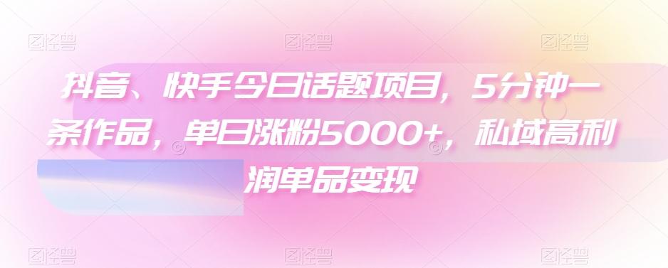 抖音、快手今日话题项目，5分钟一条作品，单日涨粉5000+，私域高利润单品变现-网创资源