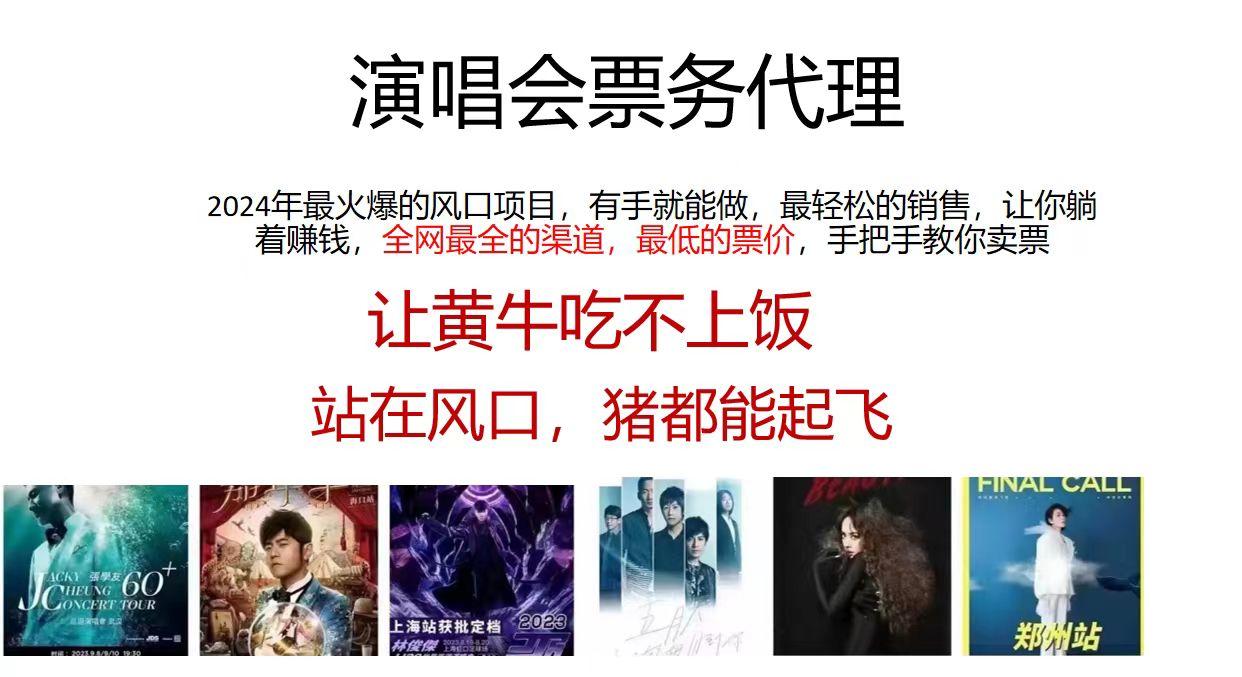 2024演唱会低价票务代理，全网最低的票价，手把手教你卖票，日入2000+-网创资源