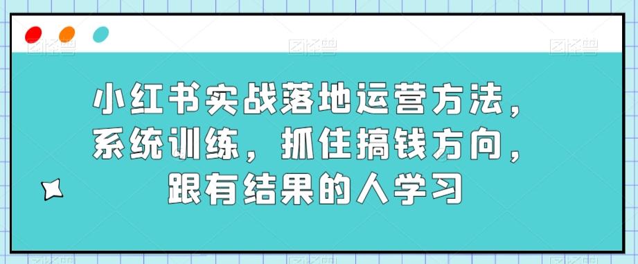 小红书实战落地运营方法，系统训练，抓住搞钱方向，跟有结果的人学习-网创资源