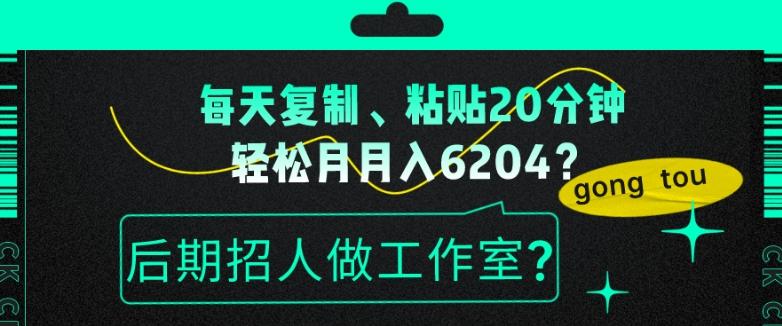 每天复制、粘贴20分钟，轻松月入6204？后期招人做工作室？-网创资源